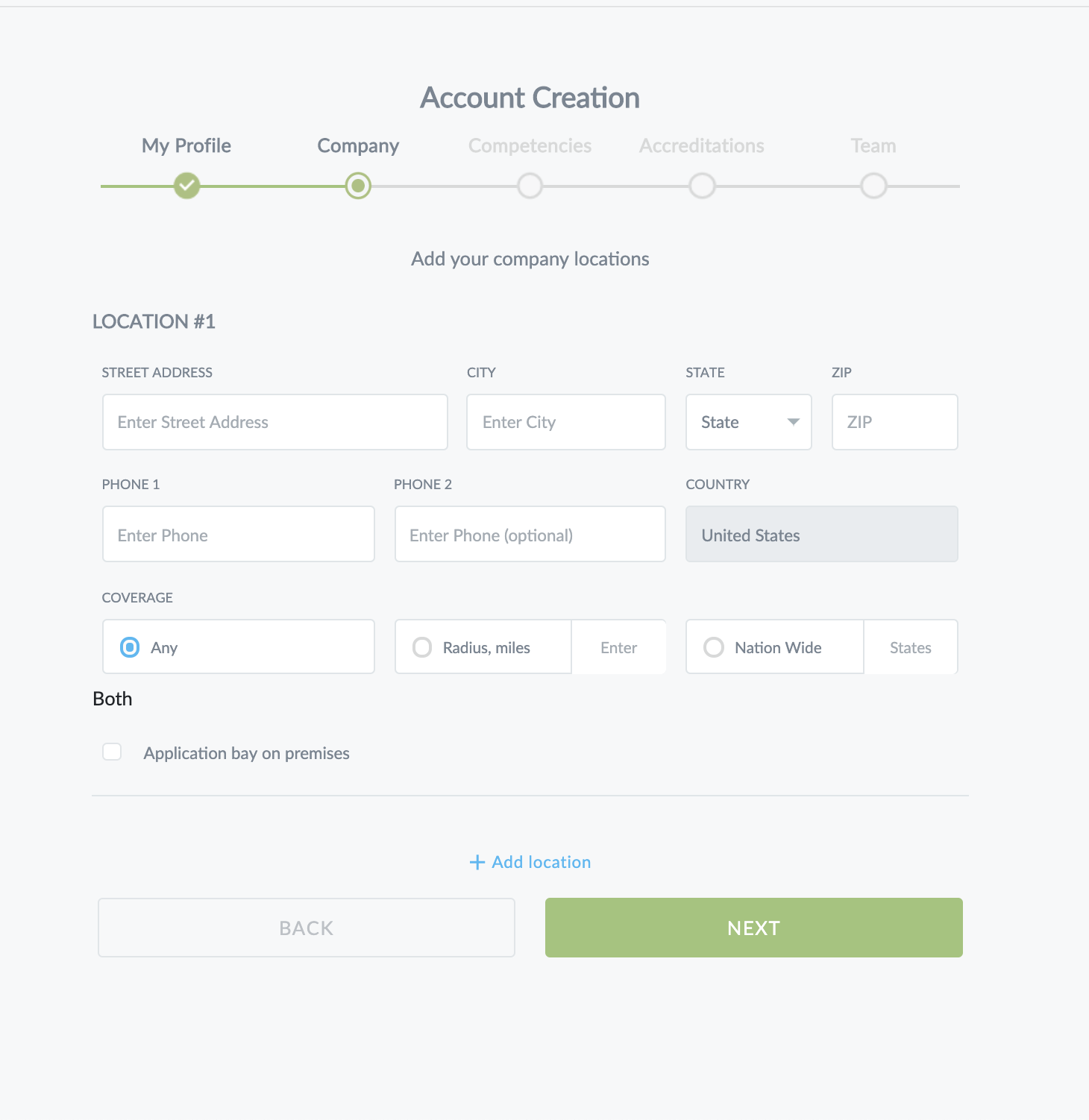 Account creation screen 2